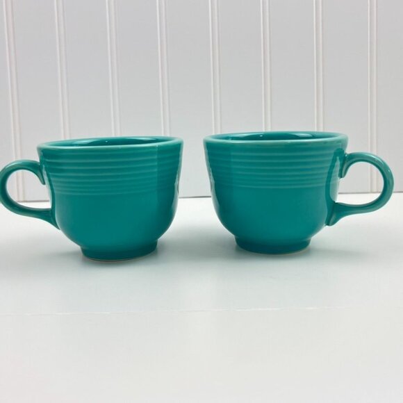 Fiesta HLC Homer Laughlin Set of 2 Coffee Teacup Mugs Turquoise Made in USA - Picture 12 of 15